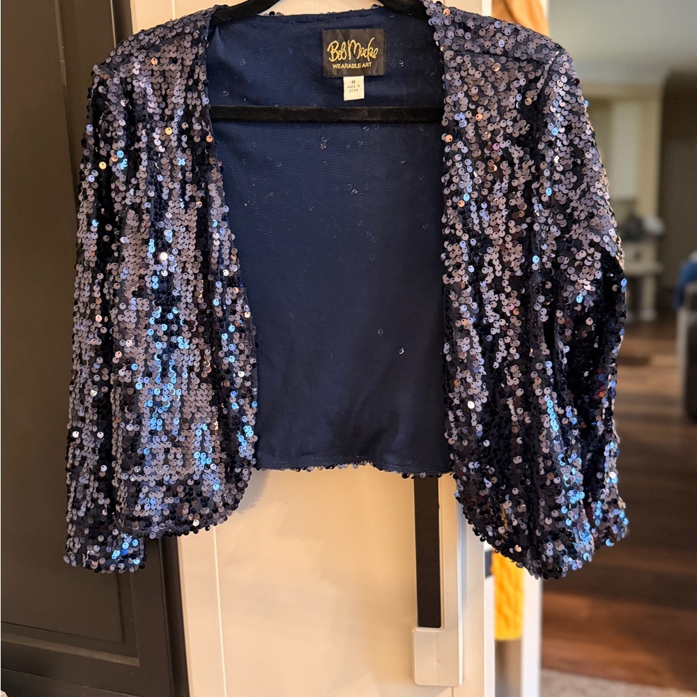 Bob Mackie Navy Blue Sequin Bolero Jacket